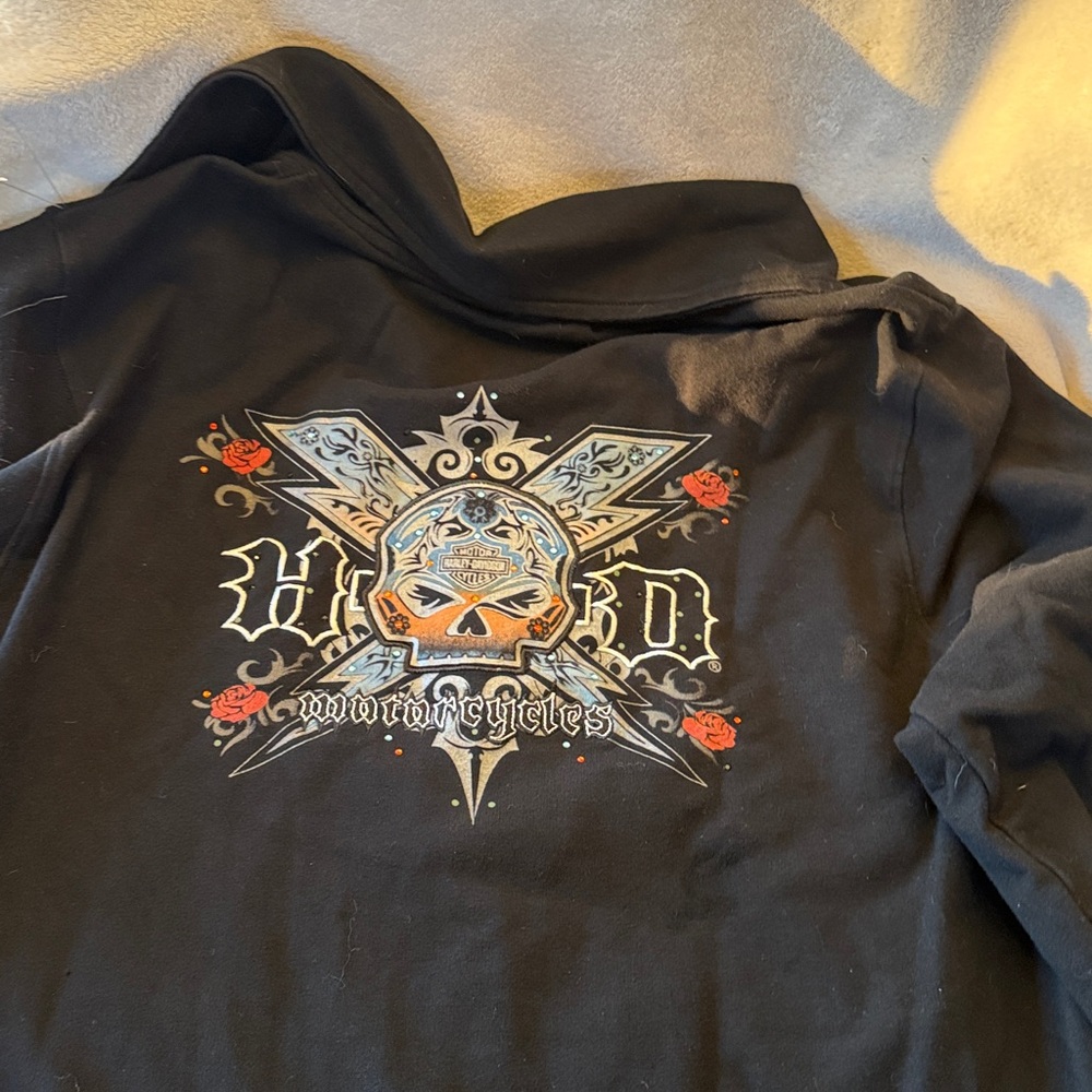 Harley Davidson Women's 1W Embroidered Studded Black Hooded Zip up - Picture 4 of 6